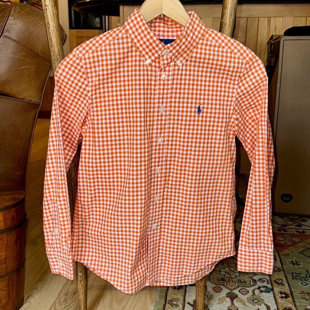NWOT! Ralph Lauren, Orange & White Cotton Button Down Shirt. Med (10-12)